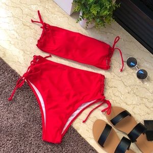 NWOT Tie Side Bandeau W/ High Waist Bikini Set